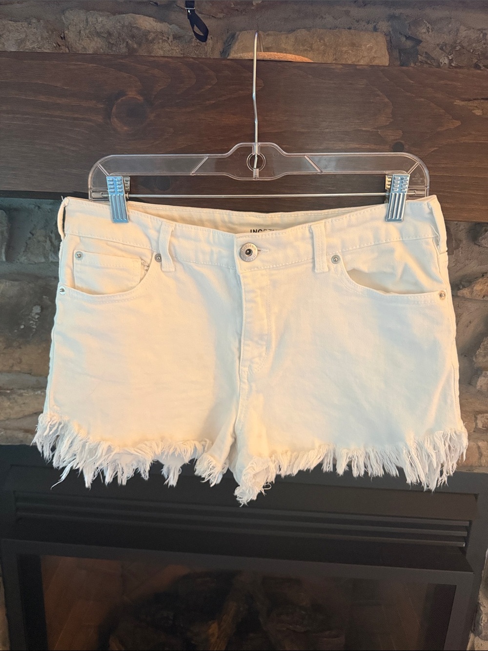 INC International Concepts White Frayed Hem Denim Shorts